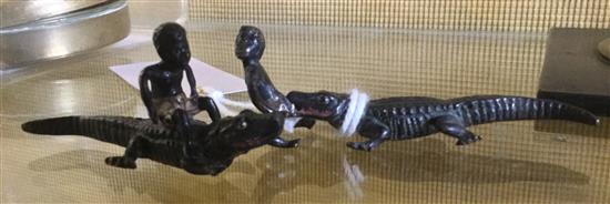 2 Viennese cold painted bronze figures with crocodiles